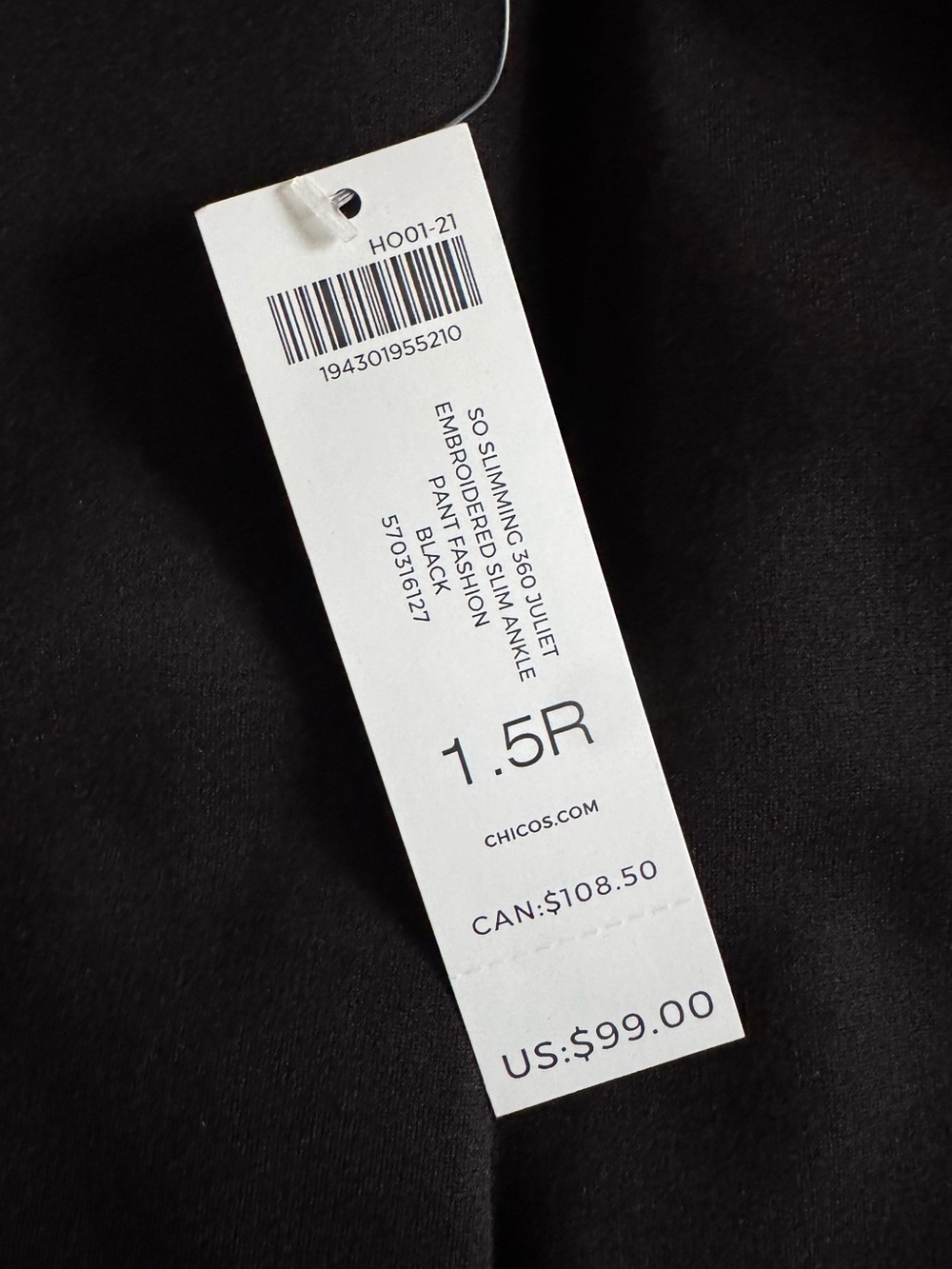 Chico’s So Slimming 360 Juliet Ankle Pants Embroidered Black Size 1.5 (US 10) - Picture 6 of 8